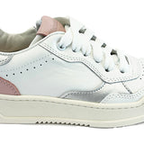 SNEAKERS DIANETTI  mod "basket low" in pelle bianca e rosa con lacci e zip laterale