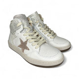 Sneakers CIAO BIMBI basket mid in pelle off white e platino con lacci e zip laterale