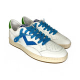 Sneakers 2B12 in pelle bianca, bluette e verde con lacci