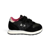 Sneakers ginniche SUN68 girl in suede e pelle nera con velcri o velcri e lacci alastici