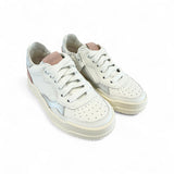 SNEAKERS DIANETTI  mod "basket low" in pelle bianca e rosa con lacci e zip laterale