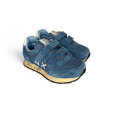 Sneakers ginniche SUN68 baby boy in suede effetto vintage e nylon avio con velcri