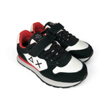 Sneakers ginniche SUN68 kid boy in suede e pelle nero/bianco con velcro e lacci elastici