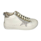 Sneaker LESCOUCOU in pelle panna e glitter oro con lacci e zip laterale