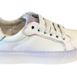 SNEAKERS BALOCCHI in pelle e nylon bianco con profili metallizzati multicolors con lacci e zip laterale