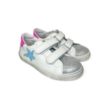Sneakers DIANETTI in pelle bianca argento con velcri