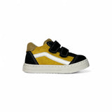 Sneakers primi passi BALOCCHI in suede nero e giallo senape con velcri
