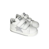 Sneakers primi passi FALCOTTO in pelle bianca e argento con velcri