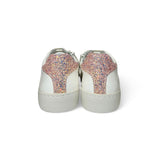 Sneakers LESCOCOU in pelle burro e glitter cipria con lacci e cerniera