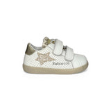 Sneakers primi passi FALCOTTO in pelle bianca/oro e glitter con velcri