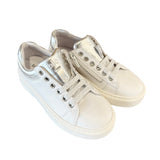 SNEAKERS BALOCCHI in pelle bianca e argento, strass con lacci e zip laterale