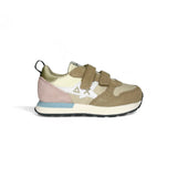 Sneakers ginniche SUN68 baby girl in suede e nylon beige/dettagli rosa con velcri