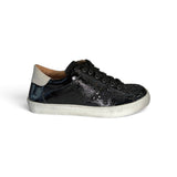 Sneaker DIANETTI in vernice e glitter nero con lacci e zip laterale