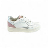 SNEAKERS DIANETTI  mod "basket low" in pelle bianca e rosa con lacci e zip laterale