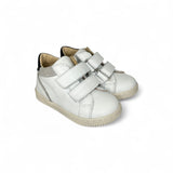 Sneakers primi passi LESCOUCOU in pelle bianco/nero e suede grigio con vecri