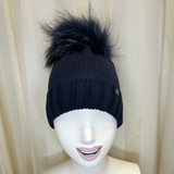 Cappello blu GIO HIGUAMY misto lana con  pompon in mourmansky