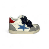 SNEAKERS PRIMI PASSI FALCOTTO in pelle e suede - Panna/Blu/Grigio con velcri