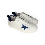 Sneakers LESCOCOU in pelle bianca/blu navy con lacci e cerniera