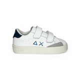 Sneakers SUN68 baby boy street in pelle bianca/blu e suede grigio con velcri