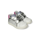 Sneakers primi passi BALOCCHI in pelle bianca/silver/fuxia con velcri