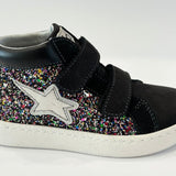 SNEAKERS BALOCCHI mid in pelle e nubuk nero, glitter multicolors con velcri