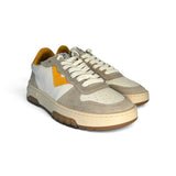 Sneakers 2B12 in pelle bianca/gialla e suede grigio chiaro con lacci