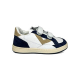 Sneakers 2B12 in pelle bianca, suede blu navy e beige con velcri