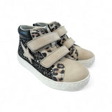 SNEAKERS BALOCCHI mid in pelle e nubuk beige-nero, glitter neri con velcri