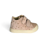 Sneakers primi passi FALCOTTO in suede rosa e stampa cuoricini oro con velcri