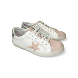 Sneakers DIANETTI in pelle bianca e suede rosa con lacci e cerniera