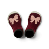 Babbucce-calzino Collégien in caldo cotone bordeaux/fiocco rosa