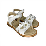 Sandali BALOCCHI in pelle bianca con fiori applicati/glitter oro, chiusura a doppio velcro
