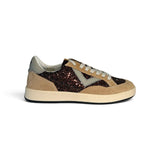 Sneakers 2B12 in suede beie/glitter bronzo con lacci
