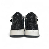Sneaker BALOCCHI in nubuk nero e pelle metallizzata argento e glitter con velcri