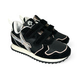 SNEAKER GINNICA W6YZ in tessuto tecnico e suede nero,dettagli rosa con velcri