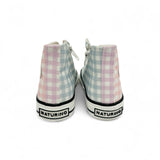 Sneakers NATURINO AYASY mid in tessuto con stampa a scacchi Bianco-Rosa-Azzurro con lacci e zip laterale