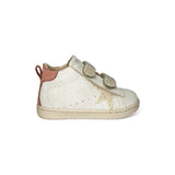 Sneakers primi passi LESCOUCOU in pelle panna/rosè e glitter con velcri
