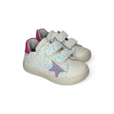 Sneakers primi passi LESCOUCOU pelle bianca e glitter con velcri