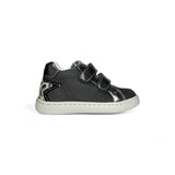 Sneakers primi passi BALOCCHI in nubuk e pelle metallizzata antracite/maculato con velcri