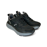 SNEAKER GINNICA SUN68 Kid unisex in mesh nero con lacci elastici e velcro
