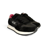 Sneakers ginniche SUN68 girl in suede e pelle nera con velcri o velcri e lacci alastici