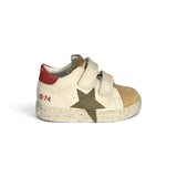 Sneakers primi passi FALCOTTO in suede beige e pelle panna con velcri