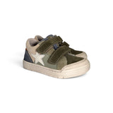 Sneakers primi passi BALOCCHI in pelle e suede verde/beige/grigio con velcri