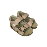 Sandali Primi Passi FALCOTTO in pelle cipria e stampa cuori platino con fibbia e strap