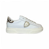 Sneakers PHILIPPE MODEL junior TEMPLE in pelle bianca, oro e cavallino animalier