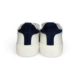 Sneakers primi passi LESCOUCOU in pelle bianca e suede blu navy con velcri