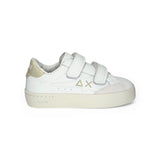 Sneakers SUN68 street baby girl in pelle bianca/platino con velcri