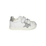 Sneakers primi passi GIOIE ECOLOGICHE in pelle bianca e glitter silver con velcri