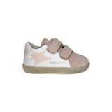 Sneakers primi passi FALCOTTO in suede rosa, tessuto bianco e glitter con velcri