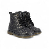 Anfibi BALOCCHI in pelle nera con stampa stelline oro, lacci e zip interna